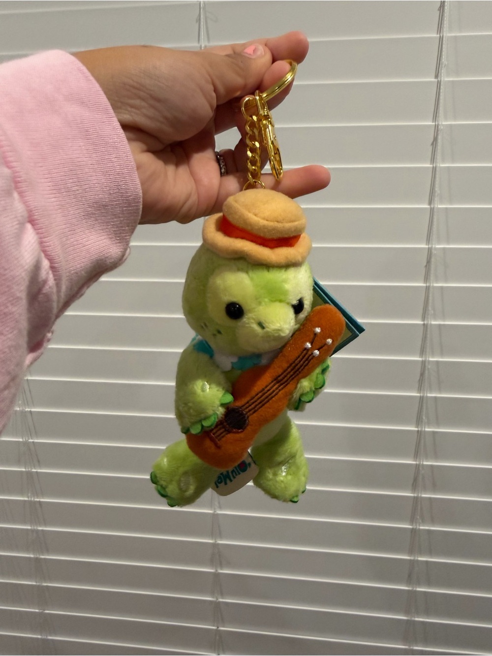 Disney olu Mel Aulani Plush Green Turtle Keychain with Ukulele and Hat